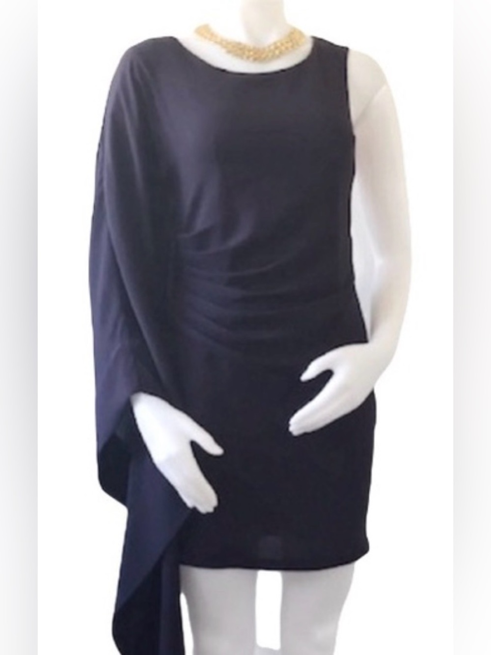 Esley Dark Gray A-symmetrical One-Shoulder Cape Drapey Mini Dress SzL
